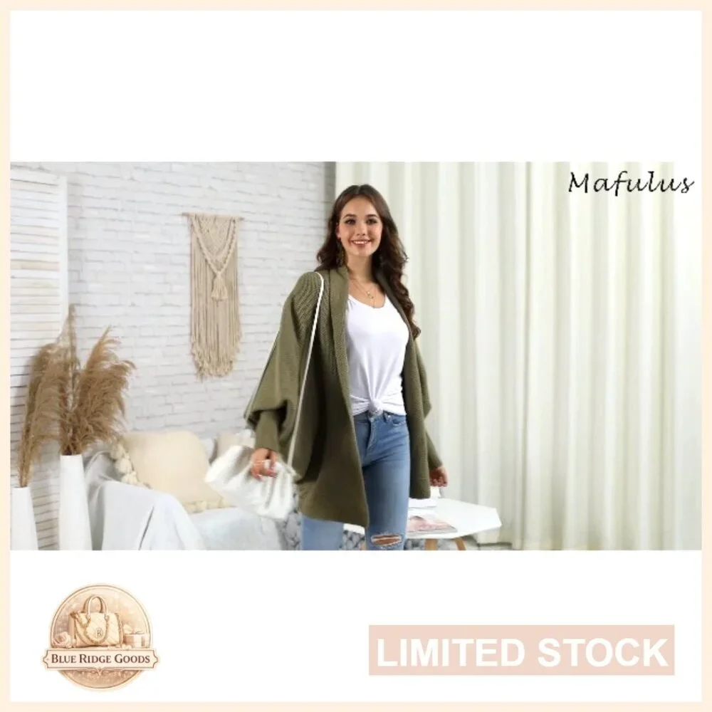 Oversized Chunky Knit Cardigan Sweater Batwing Sleeve Open Front Coat